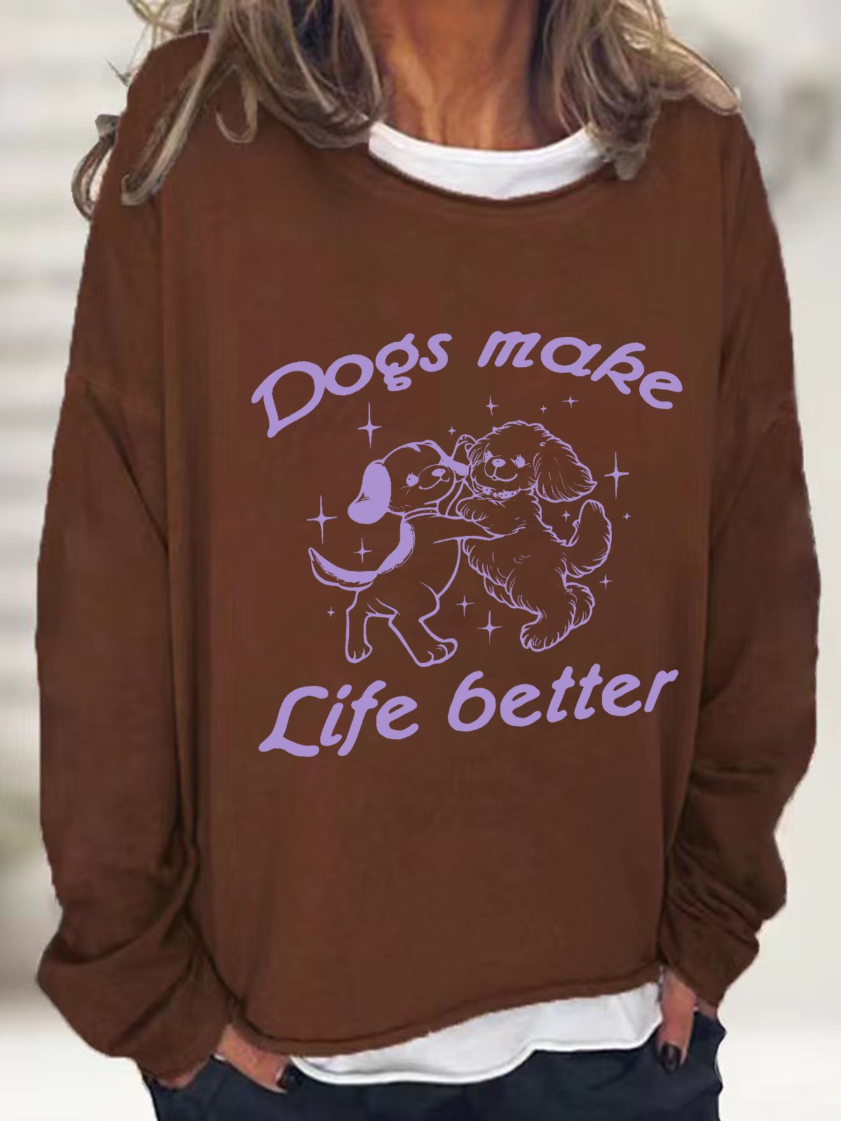 Dogs Make My Life Better Cute Dancing Dogs Vintage Graphic Casual Sweatshirt