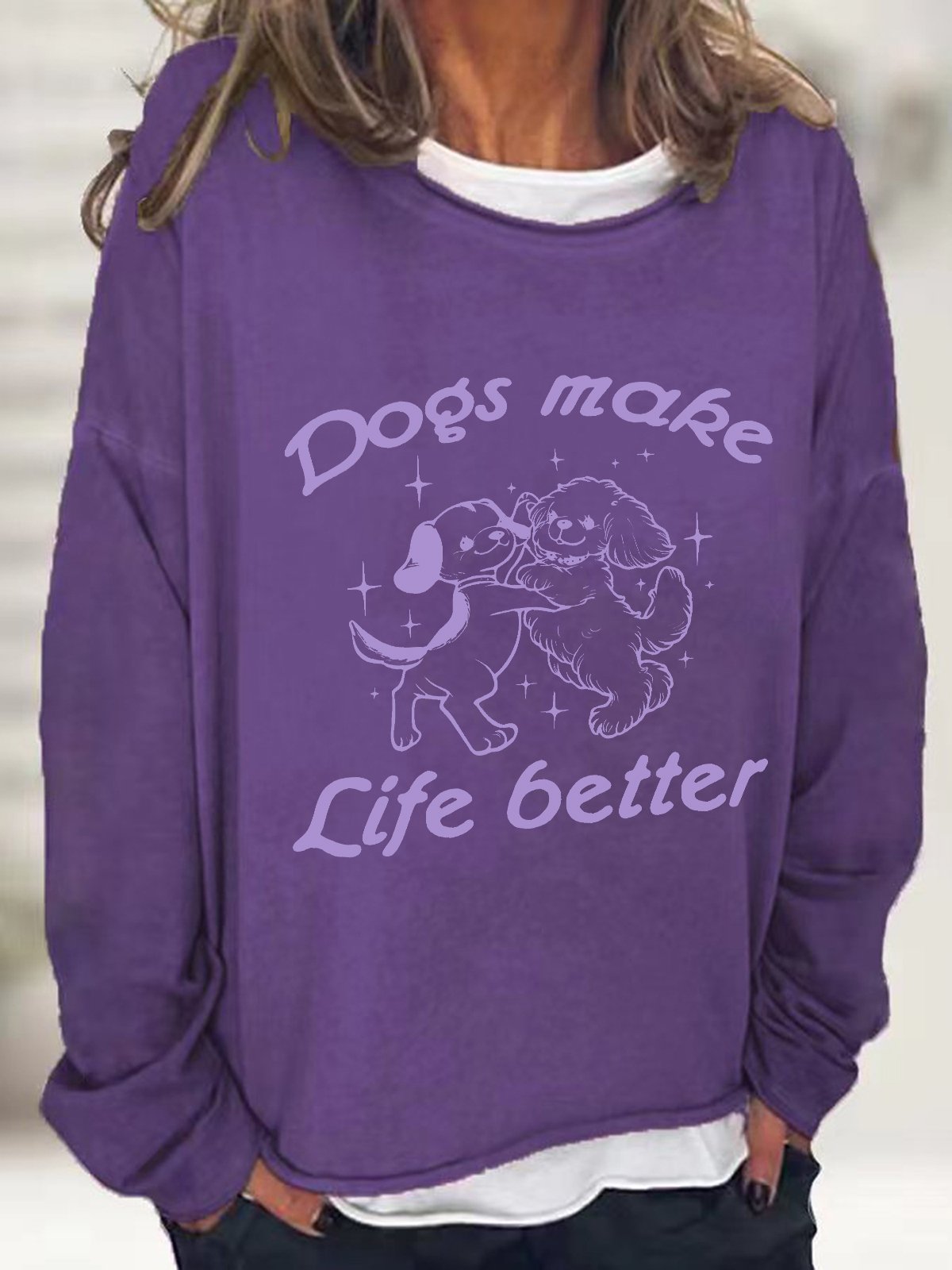 Dogs Make My Life Better Cute Dancing Dogs Vintage Graphic Casual Sweatshirt