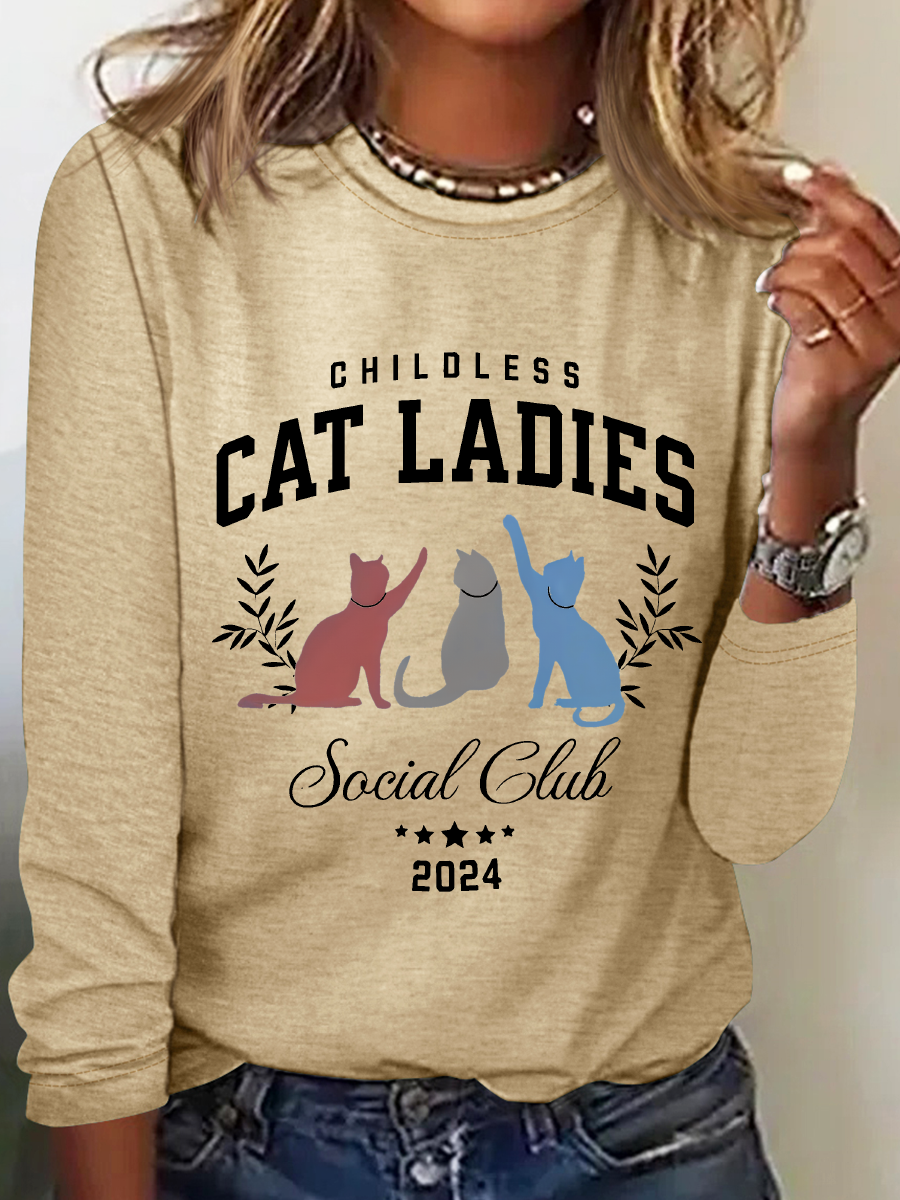 Childless Cat Lady Print Casual Long Sleeve Shirt