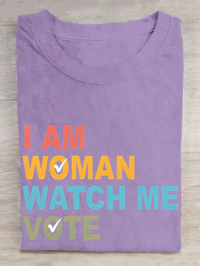 Women's I Am Woman Watch Me Vote Print Cotton T-shirt