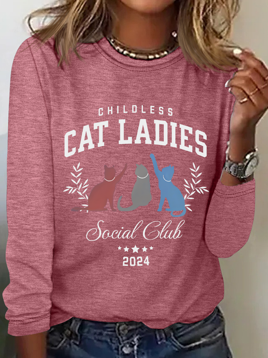 Childless Cat Lady Print Casual Long Sleeve Shirt