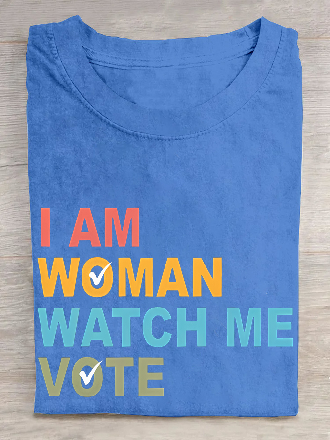 Women's I Am Woman Watch Me Vote Print Cotton T-shirt