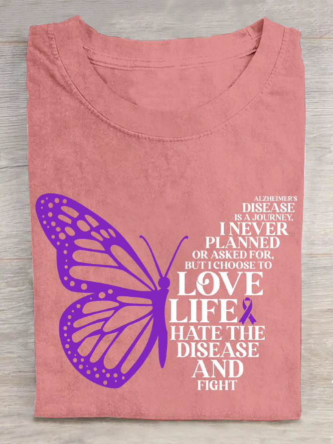 Alzheimer's Disease Is A Journey Purple Butterfly Cotton T-Shirt