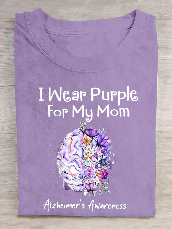 I Wear Purple For My Mom Alzheimer's Awareness Cotton T-Shirt