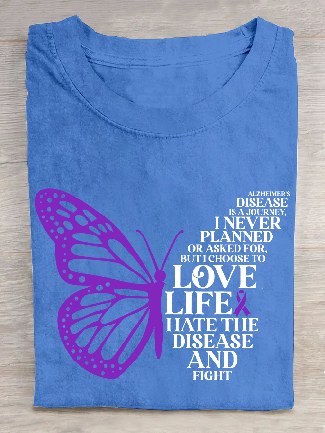 Alzheimer's Disease Is A Journey Purple Butterfly Cotton T-Shirt