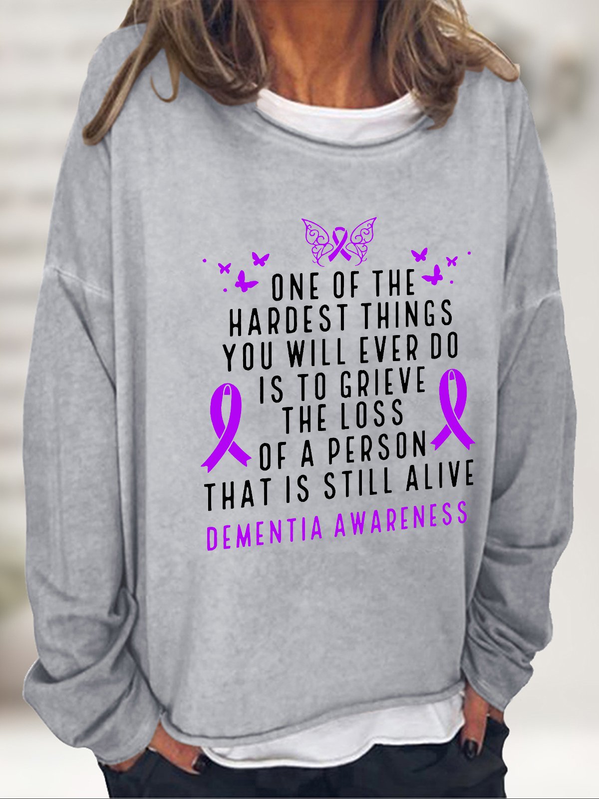 Dementia Awareness Month Butterfly Warrior Alzheimers Casual Sweatshirt