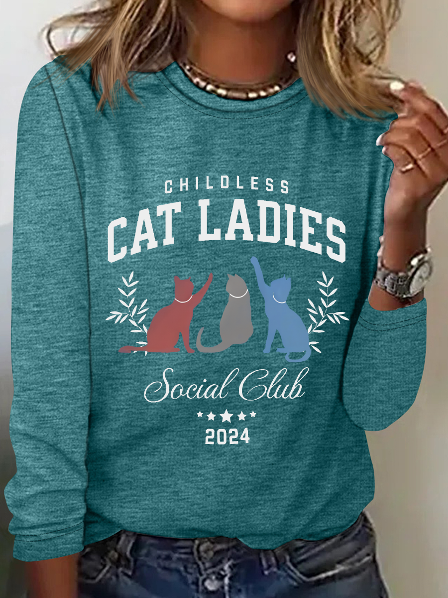 Childless Cat Lady Print Casual Long Sleeve Shirt