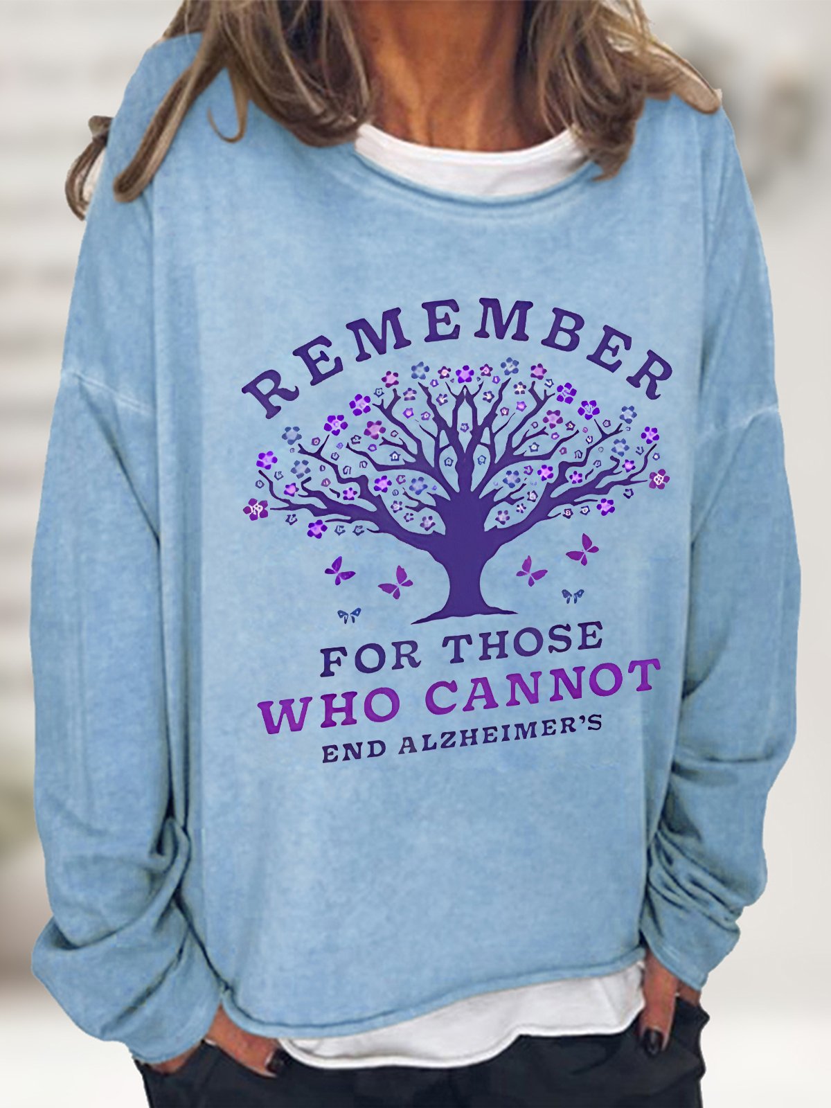 Women's Remember For Those Who Cannot Dementia Alzheimer's Disease Awareness Printed Casual Sweatshirt