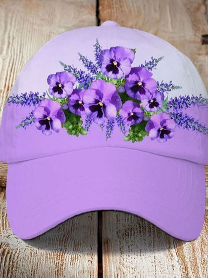 Unisex Purple Floral Print Alzheimer's Awareness Support Print Hat