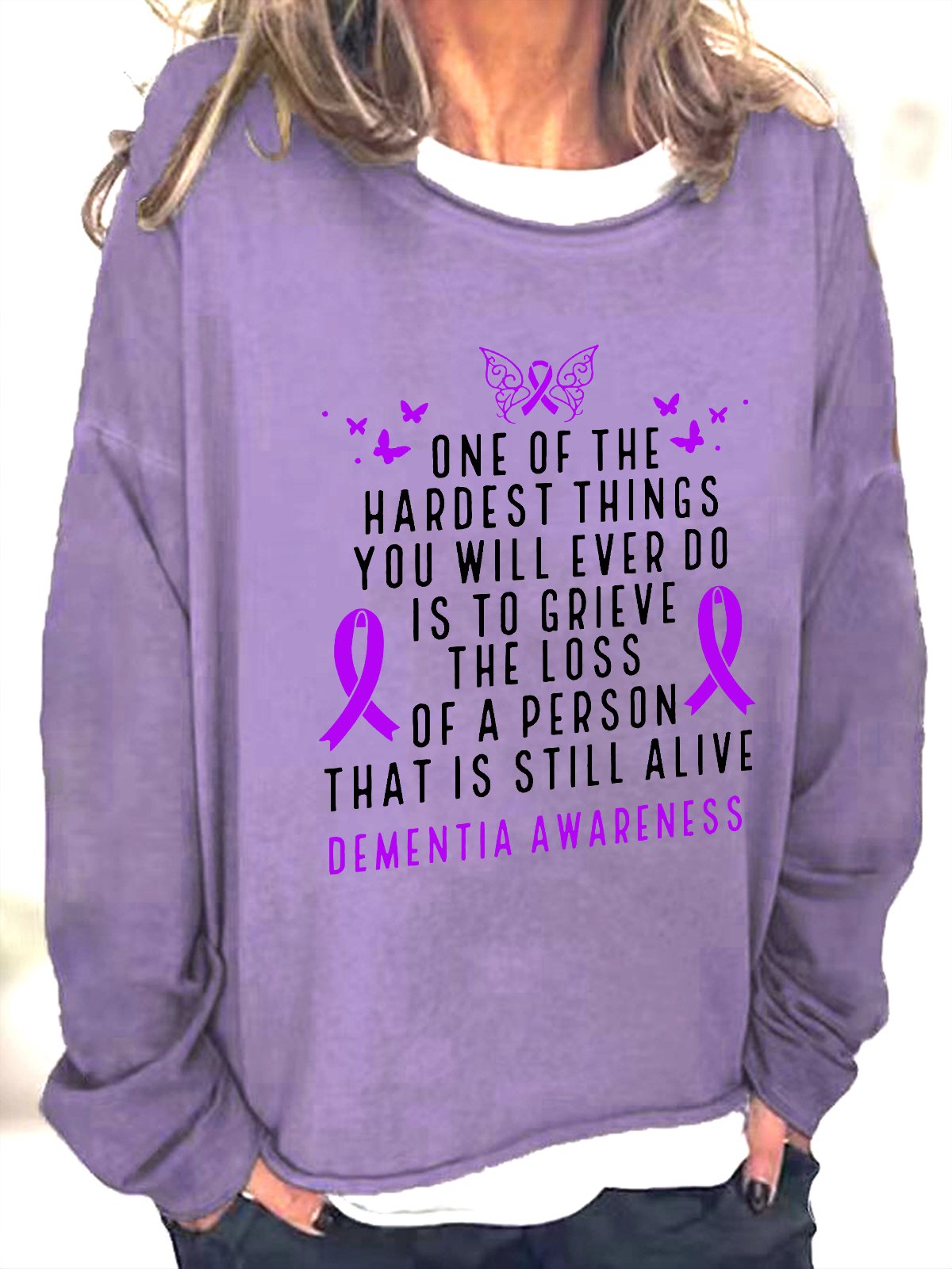 Dementia Awareness Month Butterfly Warrior Alzheimers Casual Sweatshirt