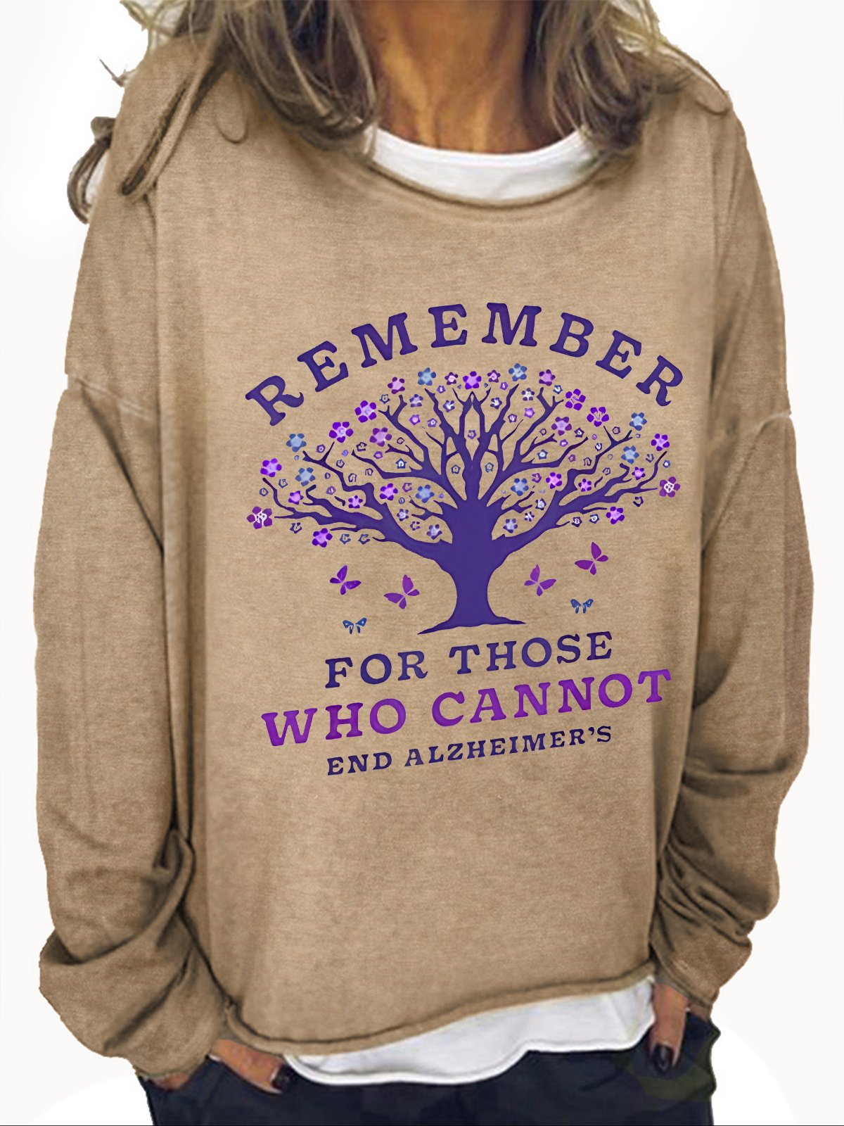 Women's Remember For Those Who Cannot Dementia Alzheimer's Disease Awareness Printed Casual Sweatshirt