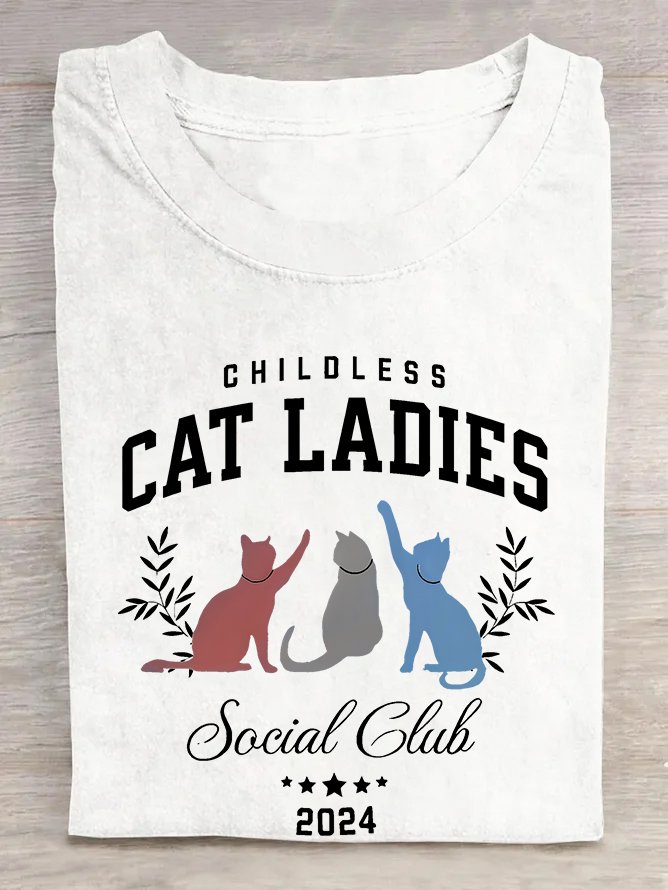 Childless Cat Lady Print  Cotton T-shirt