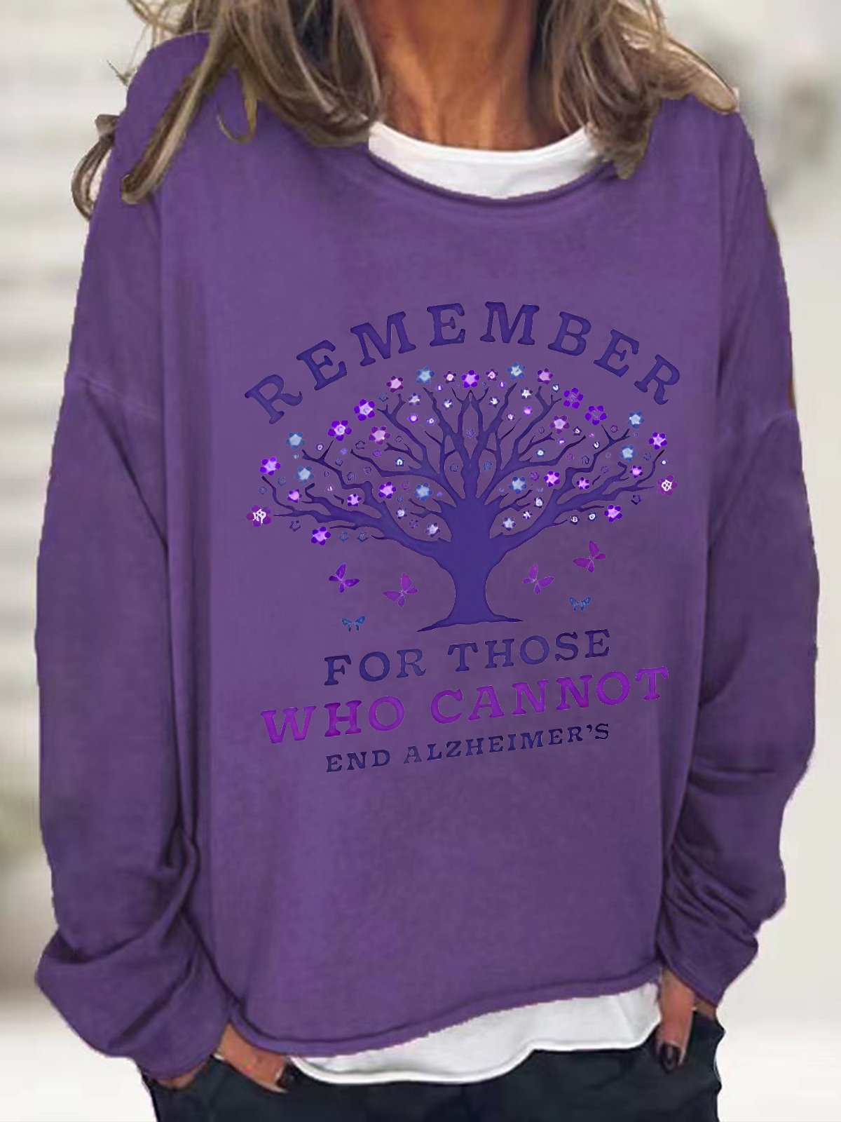 Women's Remember For Those Who Cannot Dementia Alzheimer's Disease Awareness Printed Casual Sweatshirt