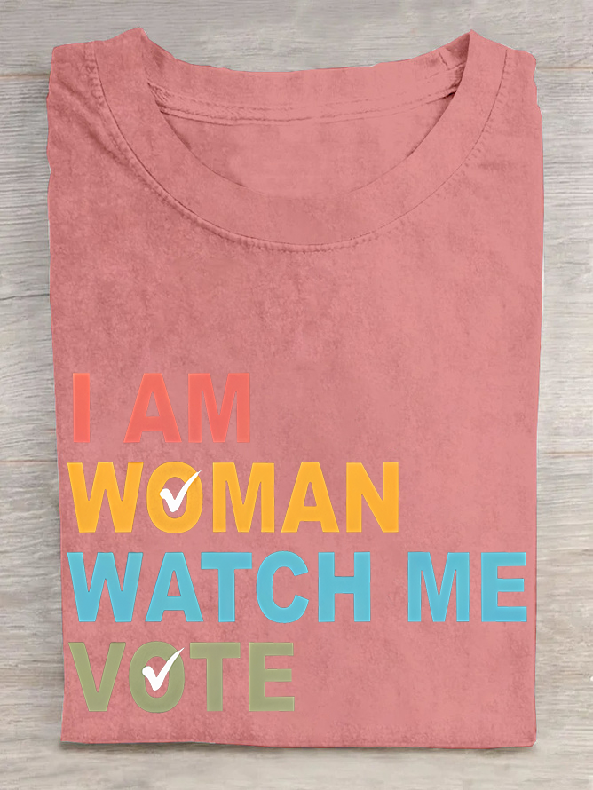 Women's I Am Woman Watch Me Vote Print Cotton T-shirt