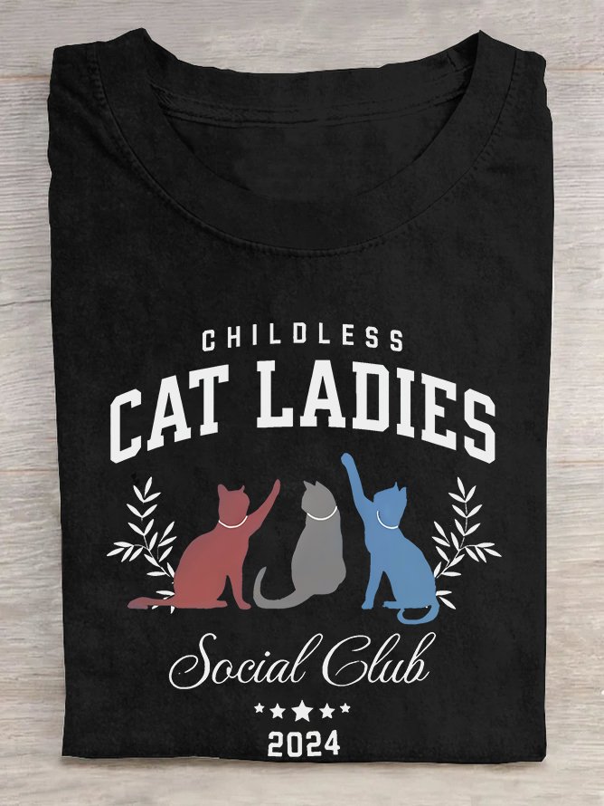 Childless Cat Lady Print  Cotton T-shirt