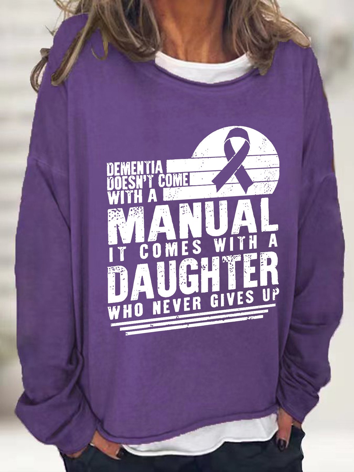 Women's Dementia Doesn't Come With A Manual Dementia Warrior Support Alzheimer's Awareness Print Casual Sweatshirt