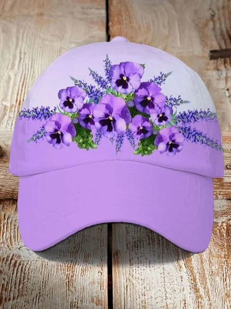 Unisex Purple Floral Print Alzheimer's Awareness Support Print Hat