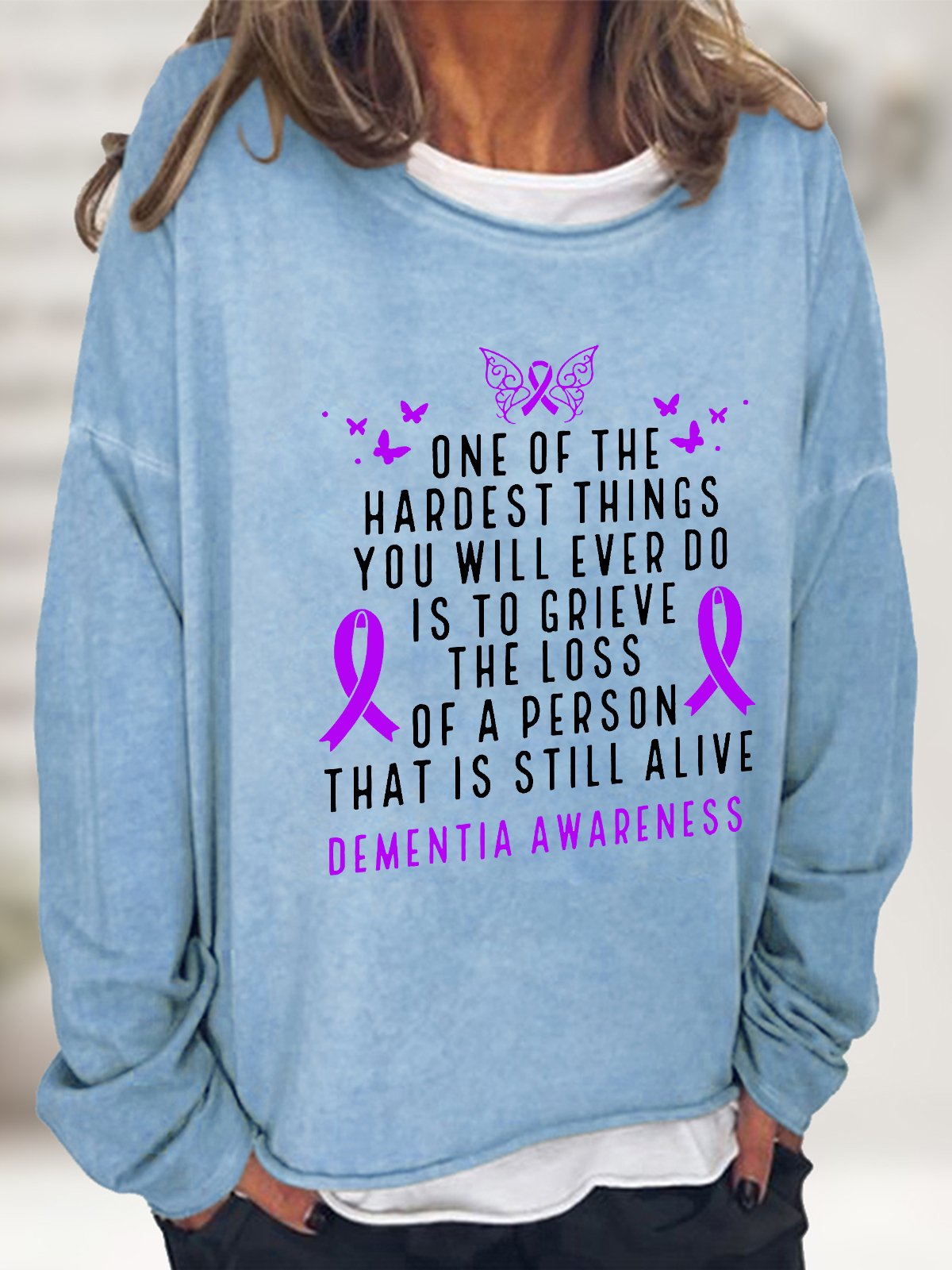 Dementia Awareness Month Butterfly Warrior Alzheimers Casual Sweatshirt