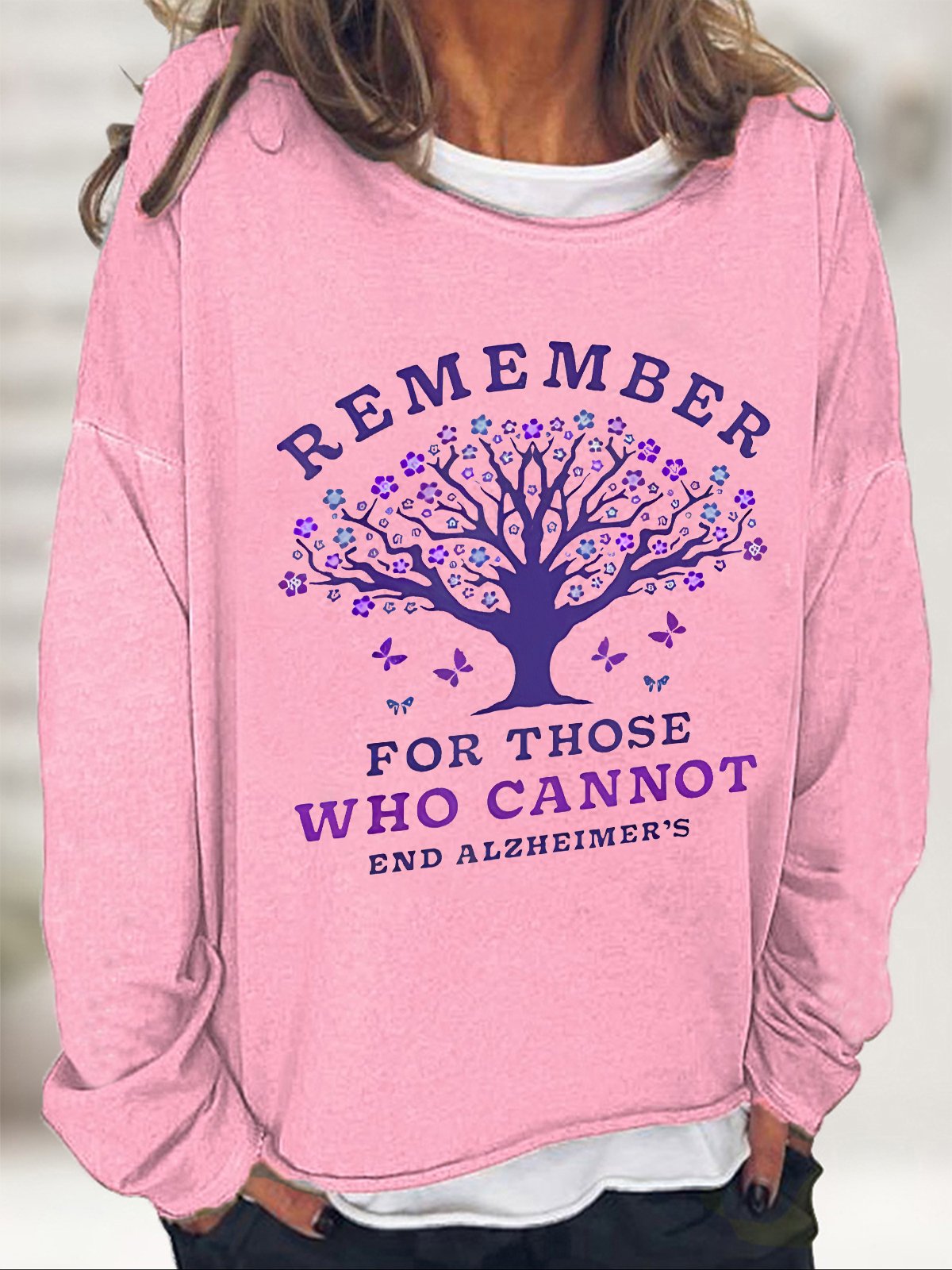 Women's Remember For Those Who Cannot Dementia Alzheimer's Disease Awareness Printed Casual Sweatshirt