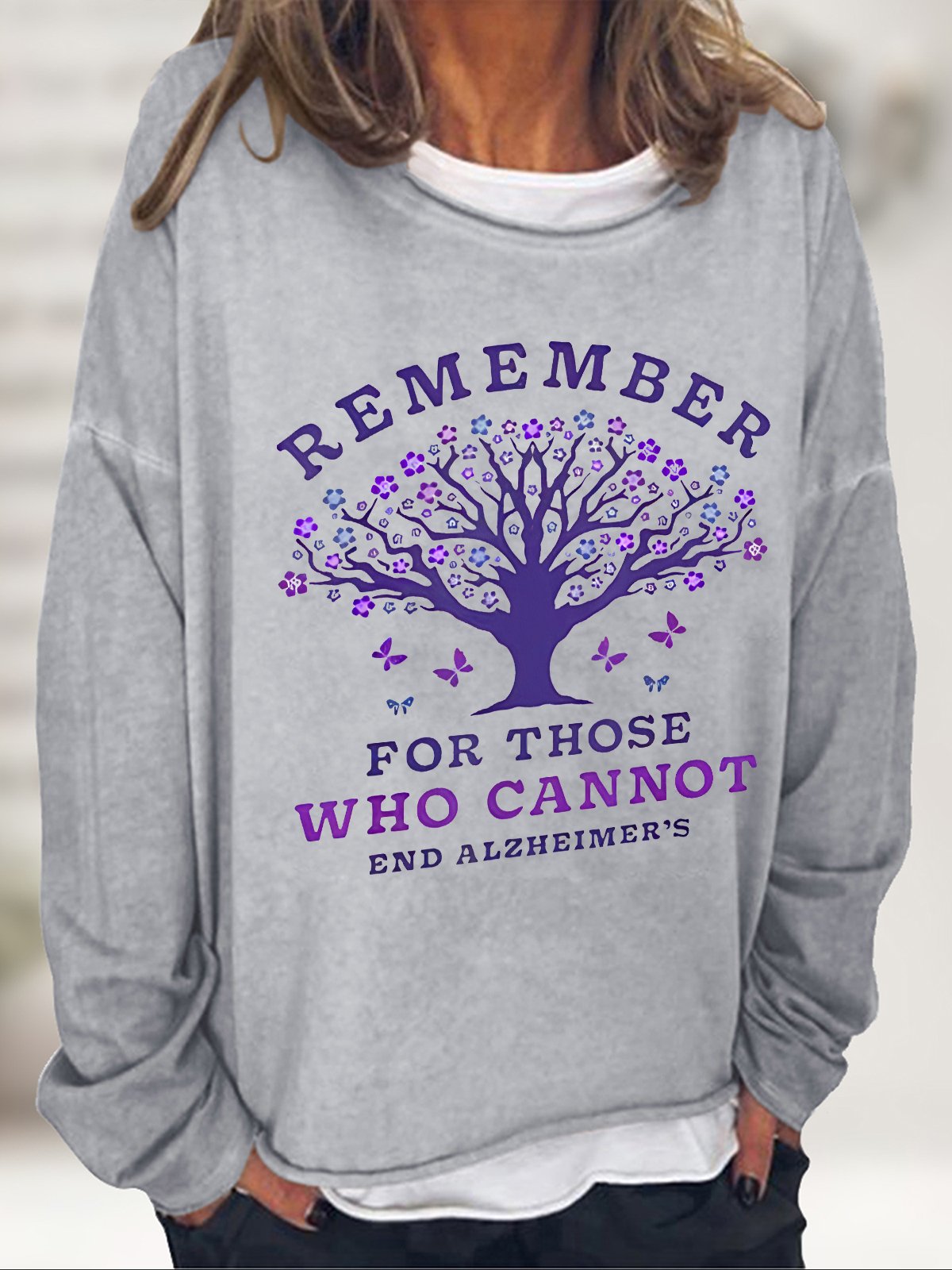 Women's Remember For Those Who Cannot Dementia Alzheimer's Disease Awareness Printed Casual Sweatshirt