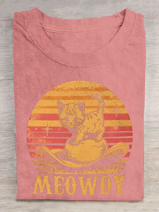 Meowdy Cute Kitten Cat Country Western Cowgirl Vintage  Cotton T-shirt