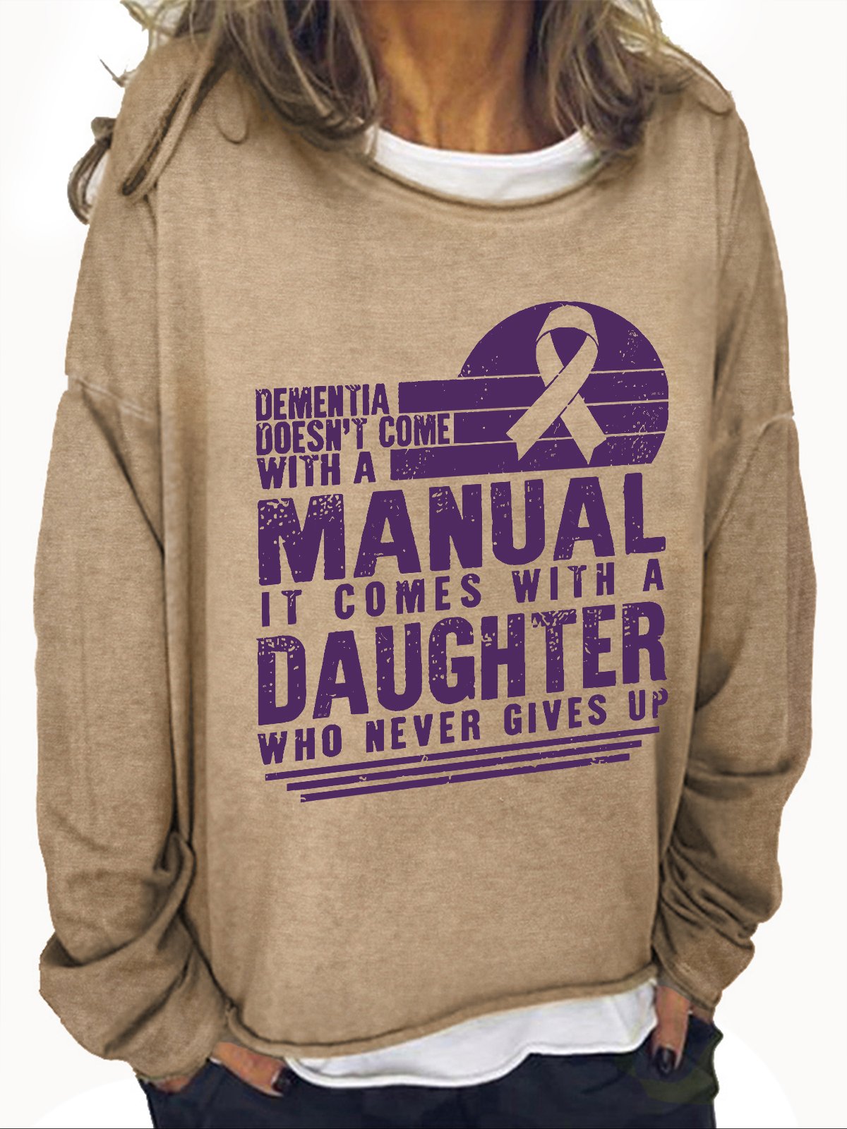 Women's Dementia Doesn't Come With A Manual Dementia Warrior Support Alzheimer's Awareness Print Casual Sweatshirt