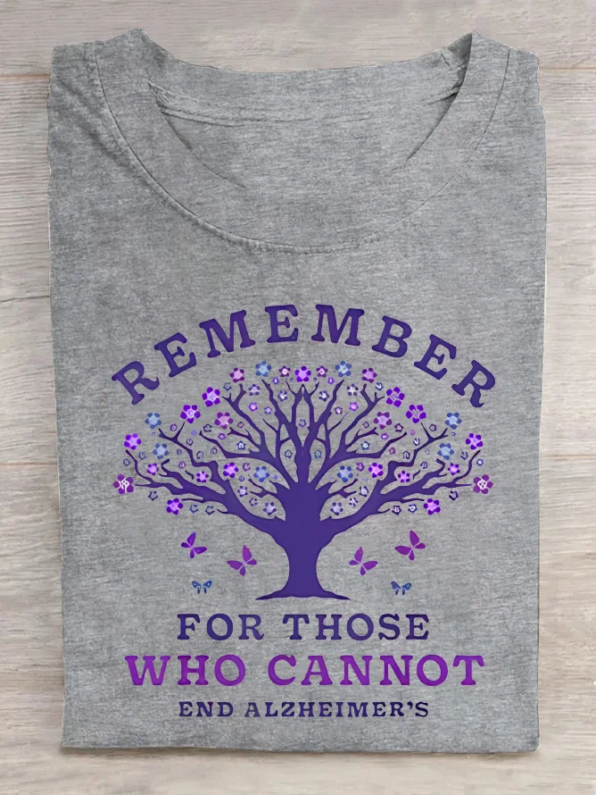 Women's Remember For Those Who Cannot Dementia Alzheimer's Disease Awareness Printed Cotton T-Shirt