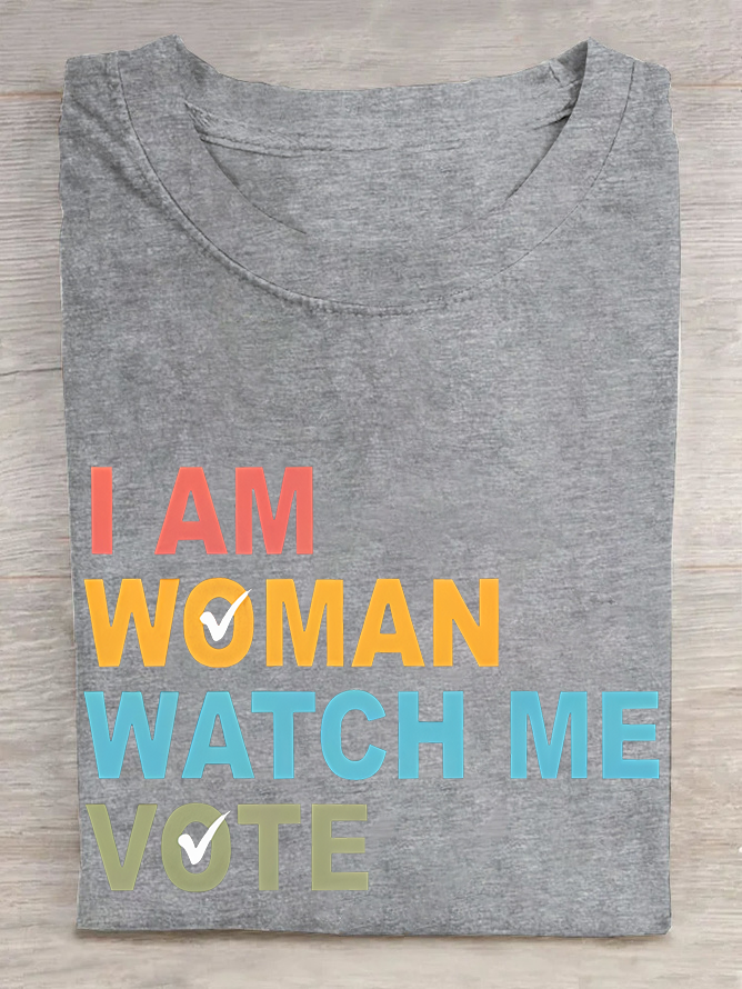 Women's I Am Woman Watch Me Vote Print Cotton T-shirt