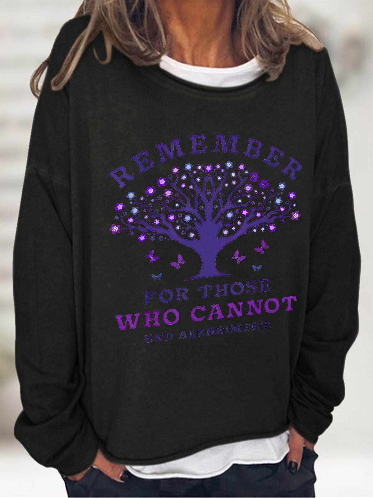 Women's Remember For Those Who Cannot Dementia Alzheimer's Disease Awareness Printed Casual Sweatshirt