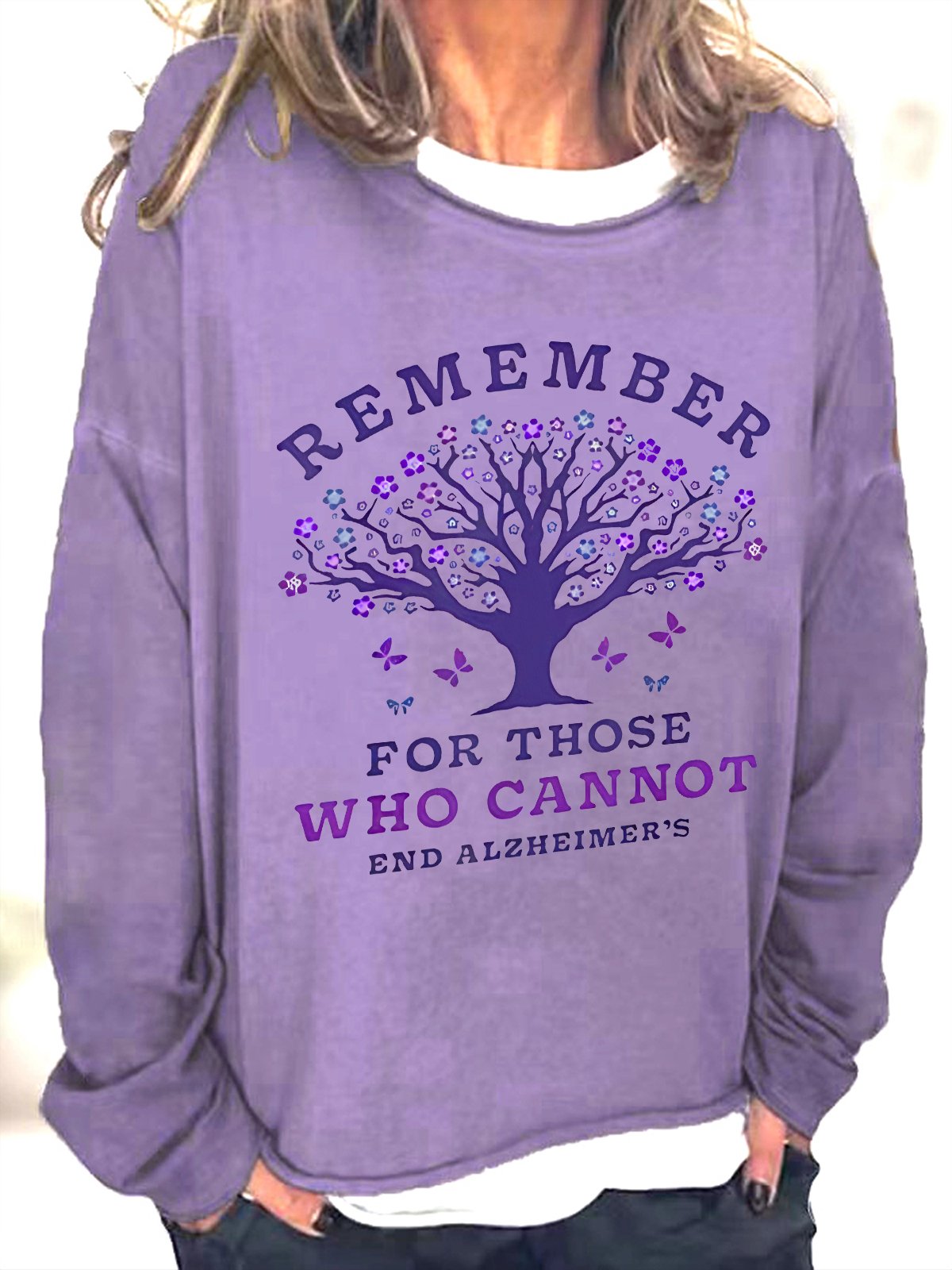 Women's Remember For Those Who Cannot Dementia Alzheimer's Disease Awareness Printed Casual Sweatshirt