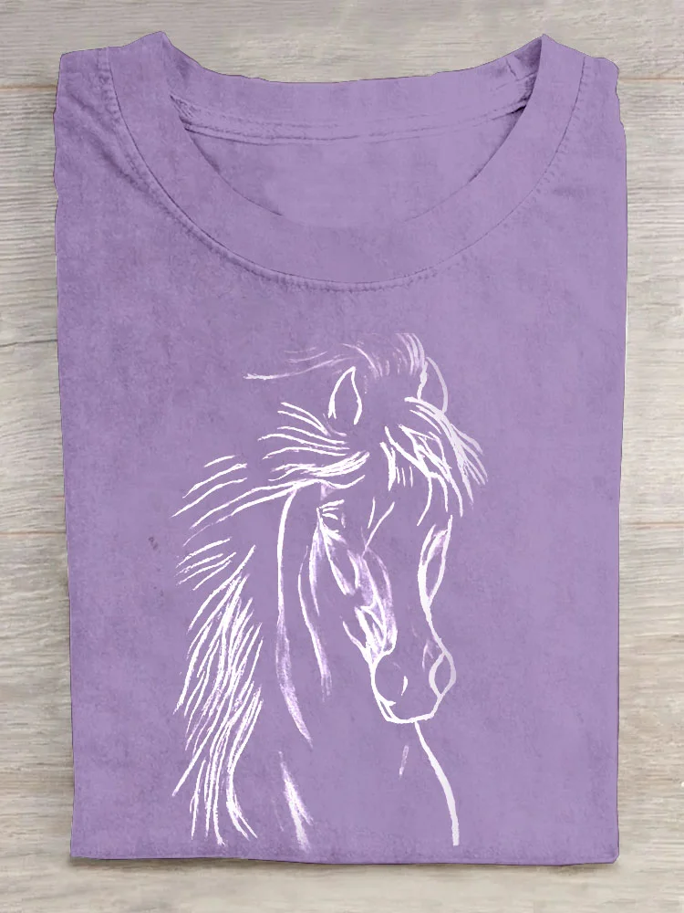 Crew Neck Cotton Horse Casual T-Shirt