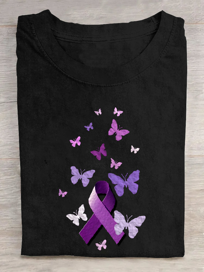 Purple Awareness Ribbon With Butterflies Cotton T-Shirt