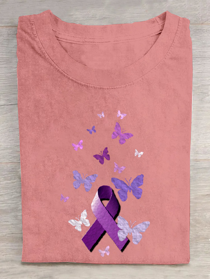 Purple Awareness Ribbon With Butterflies Cotton T-Shirt