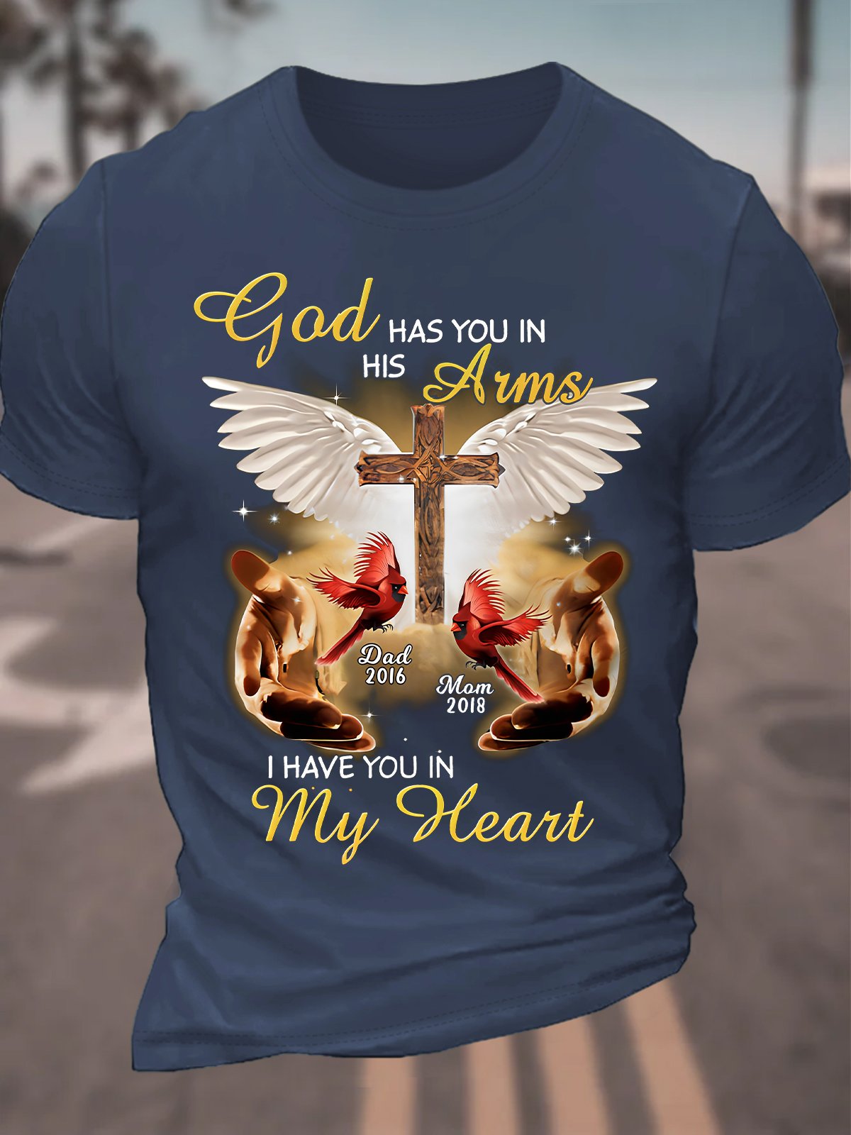 God Has You In His Arms, I Have You In My Heart Custom Cardinal Memorial Cotton T-shirt