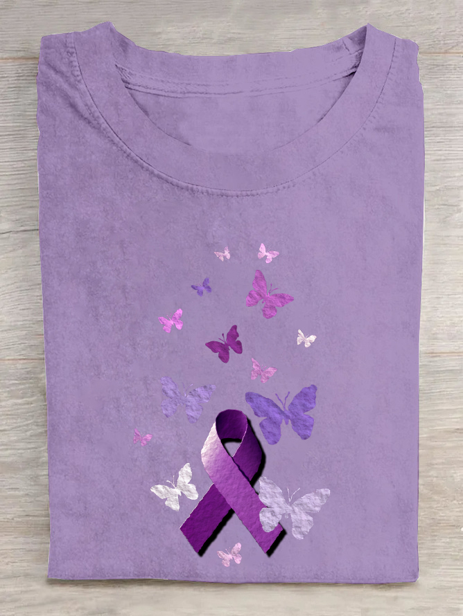 Purple Awareness Ribbon With Butterflies Cotton T-Shirt