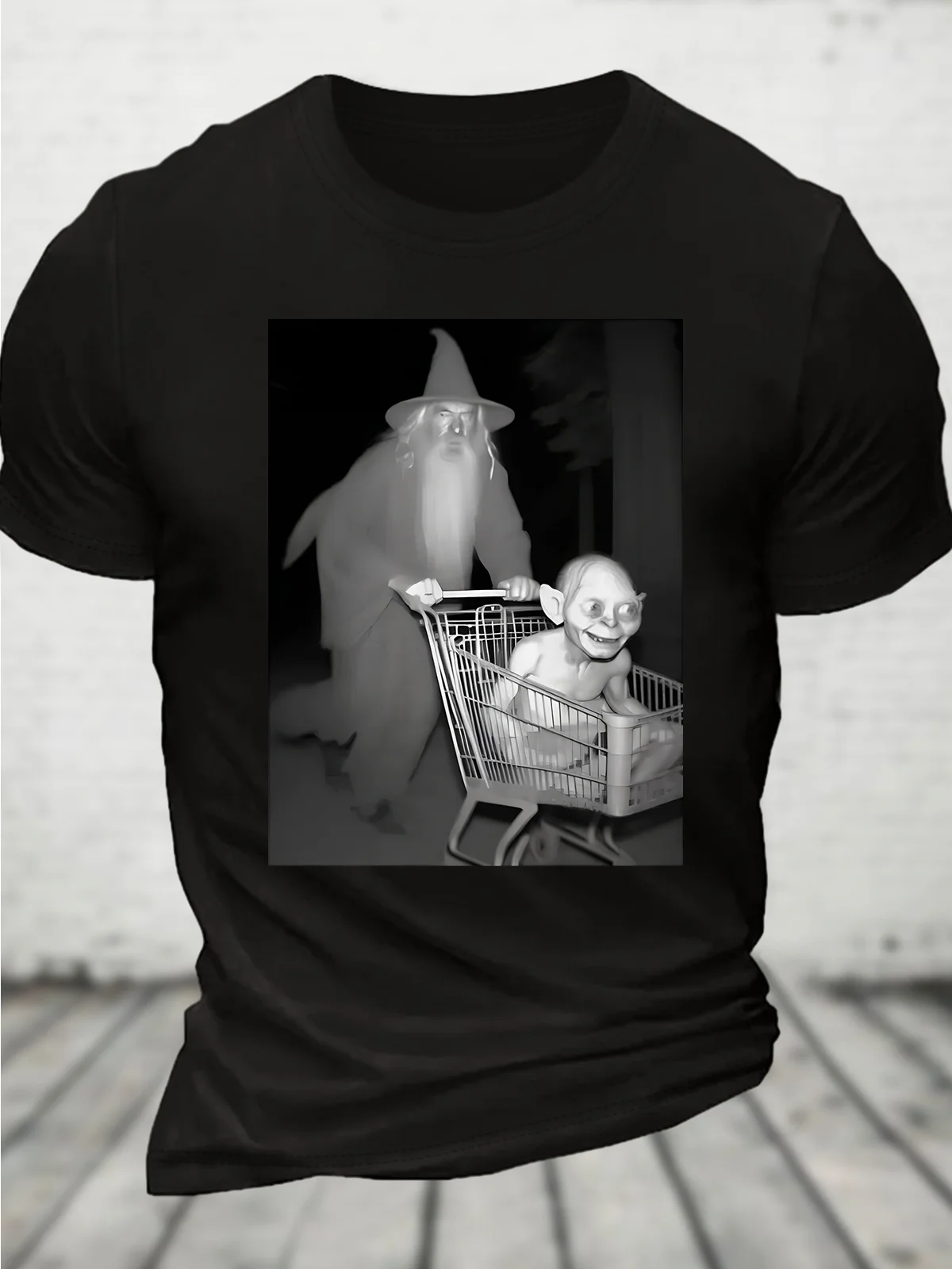 Gandalf Pushing Gollum in Shopping Cart Cotton T-shirt