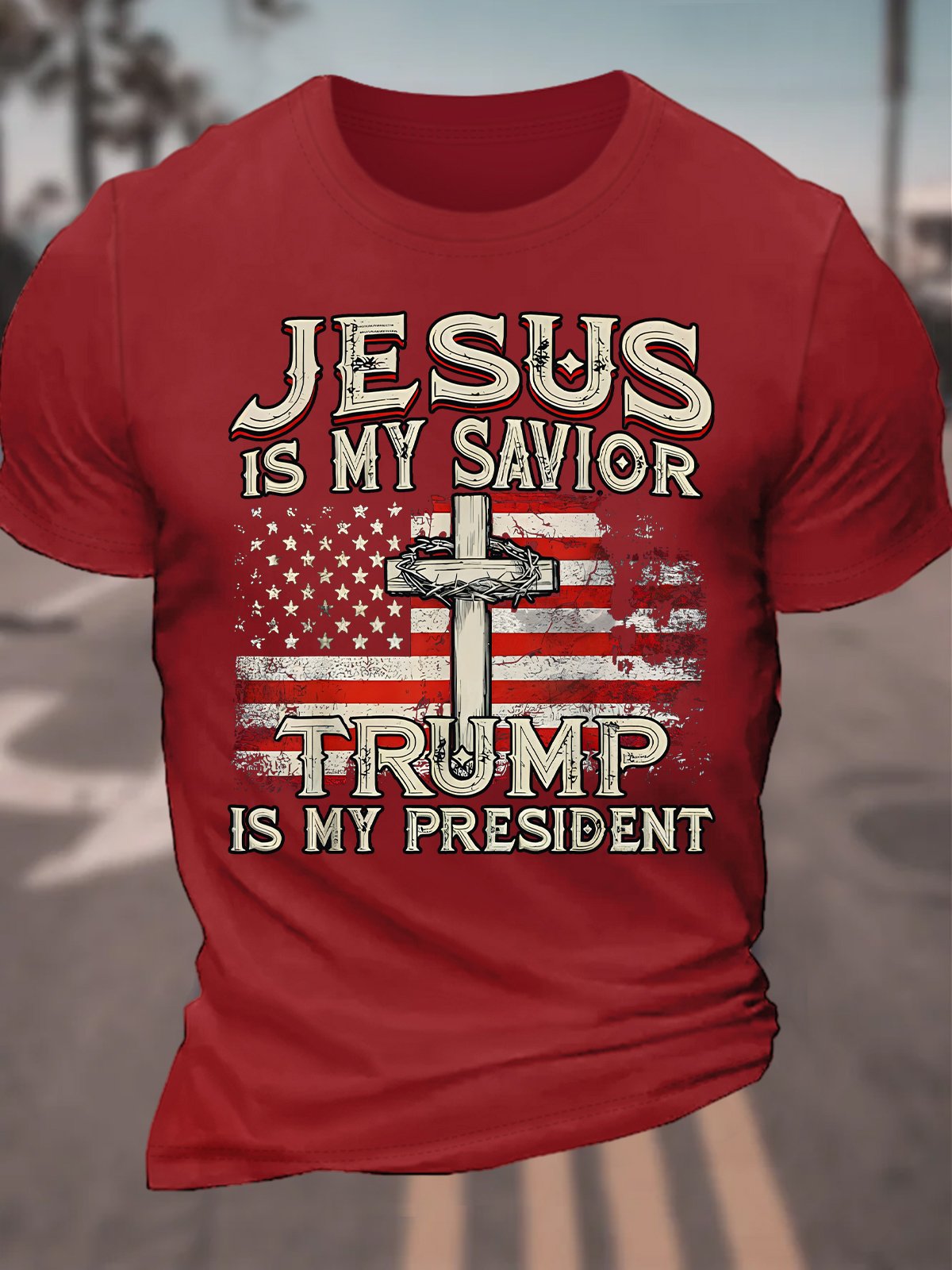 Jesus Is My Savior Trump Is My President American Flag Cotton T-shirt