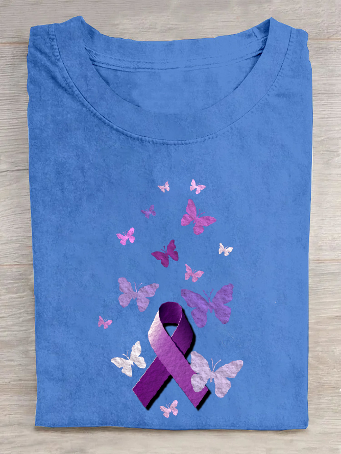 Purple Awareness Ribbon With Butterflies Cotton T-Shirt