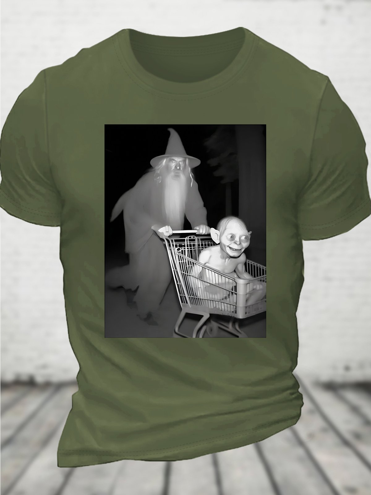 Gandalf Pushing Gollum in Shopping Cart Cotton T-shirt