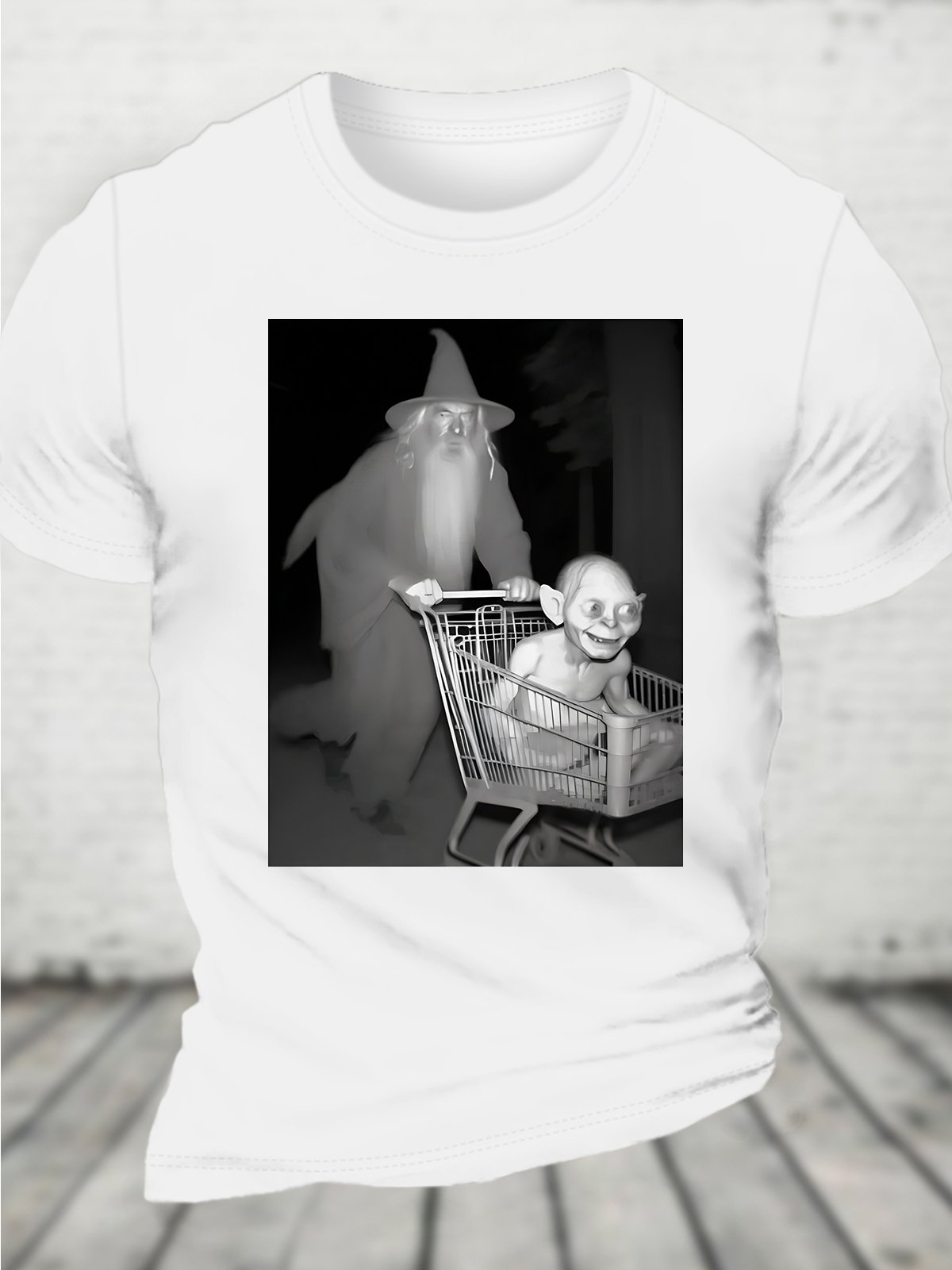 Gandalf Pushing Gollum in Shopping Cart Cotton T-shirt