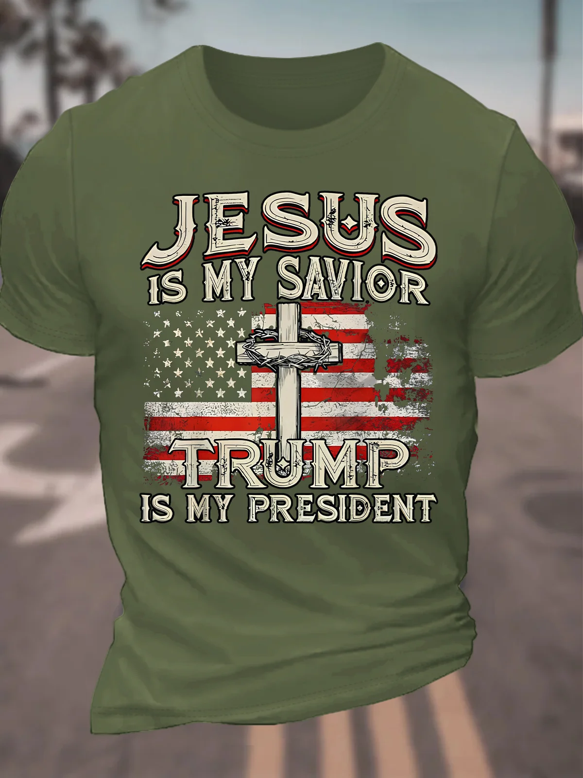 Jesus Is My Savior Trump Is My President American Flag Cotton T-shirt