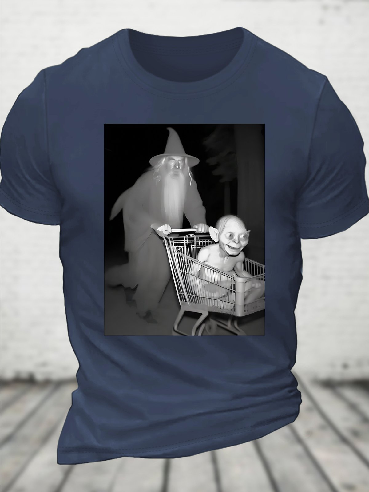 Gandalf Pushing Gollum in Shopping Cart Cotton T-shirt