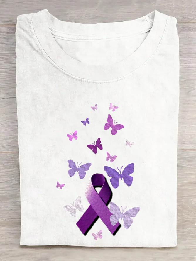 Purple Awareness Ribbon With Butterflies Cotton T-Shirt