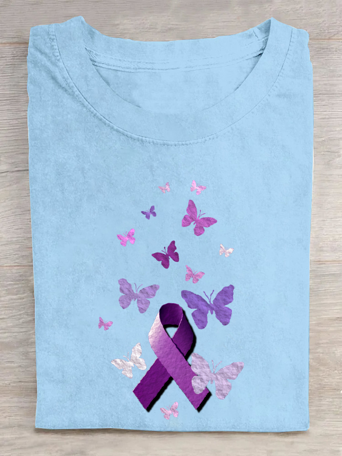 Purple Awareness Ribbon With Butterflies Cotton T-Shirt