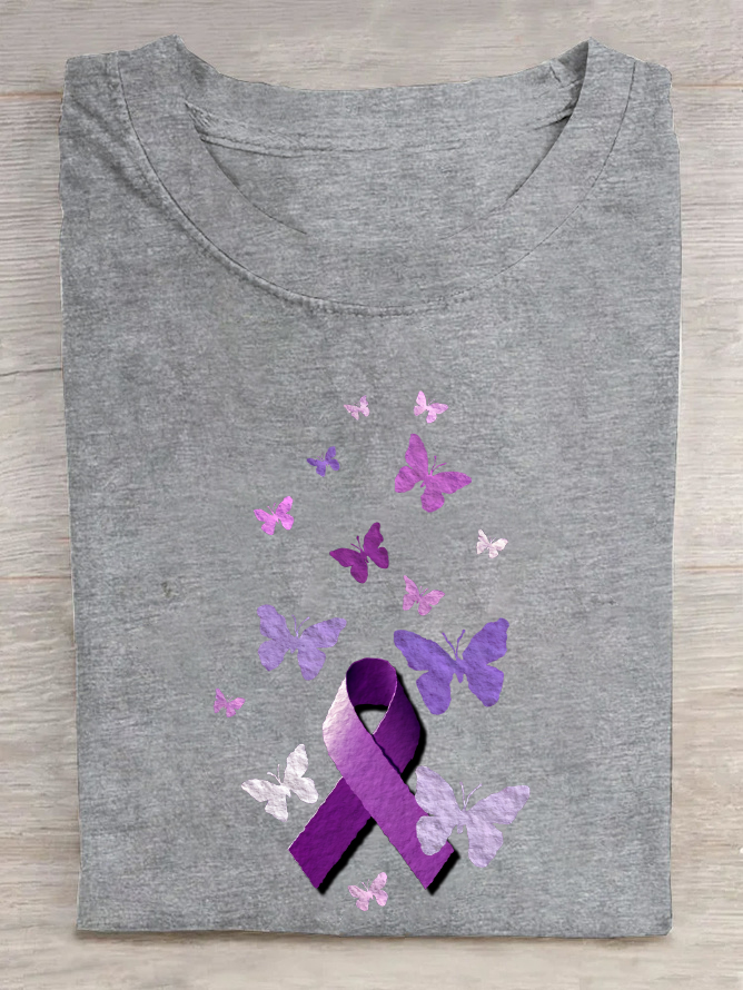 Purple Awareness Ribbon With Butterflies Cotton T-Shirt