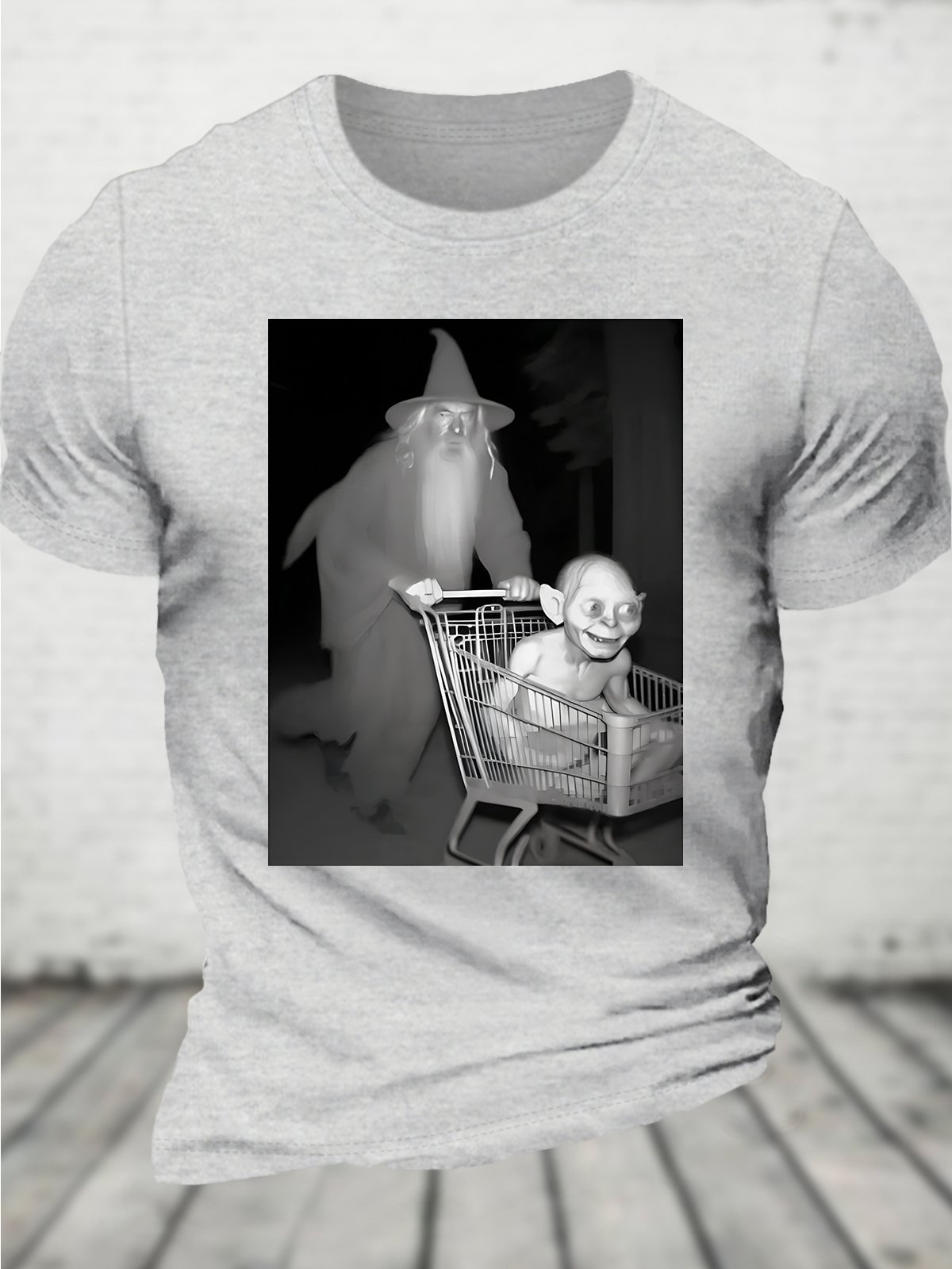 Gandalf Pushing Gollum in Shopping Cart Cotton T-shirt