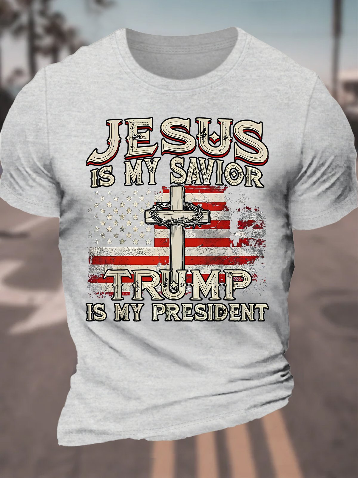 Jesus Is My Savior Trump Is My President American Flag Cotton T-shirt