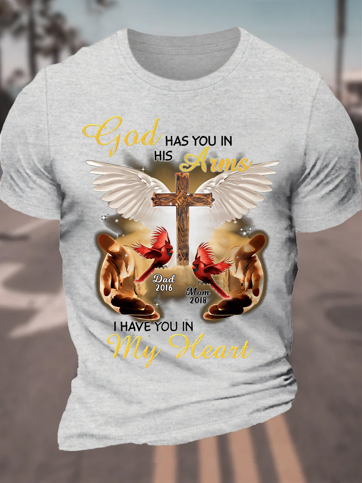 God Has You In His Arms, I Have You In My Heart Custom Cardinal Memorial Cotton T-shirt