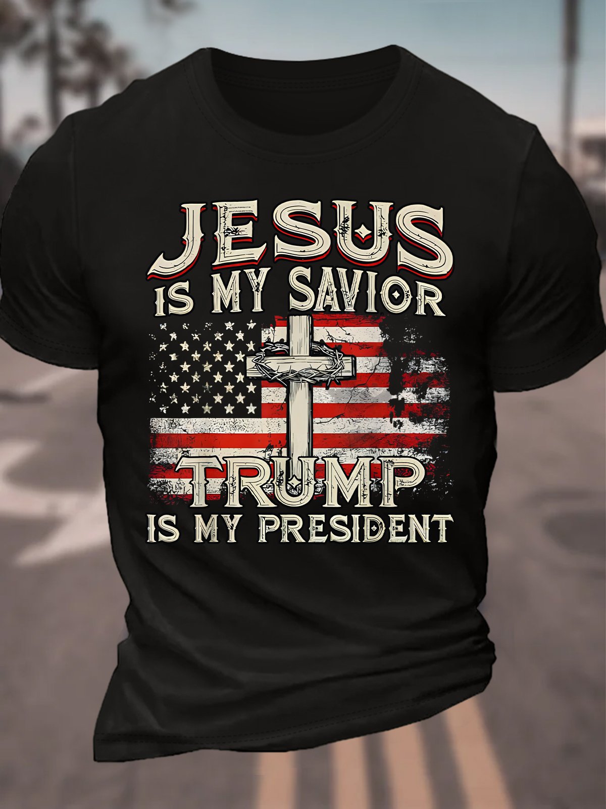 Jesus Is My Savior Trump Is My President American Flag Cotton T-shirt