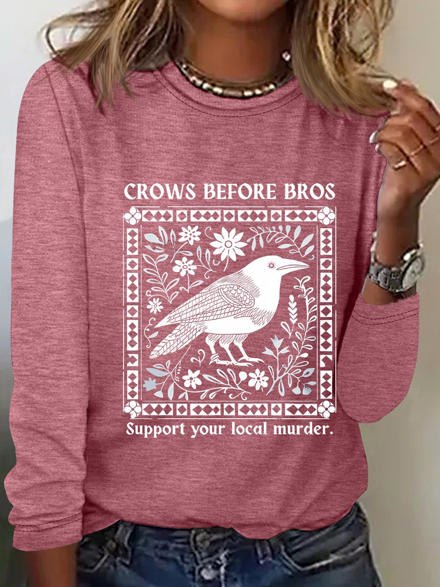 Crows Before Bros Casual Long Sleeve Shirt